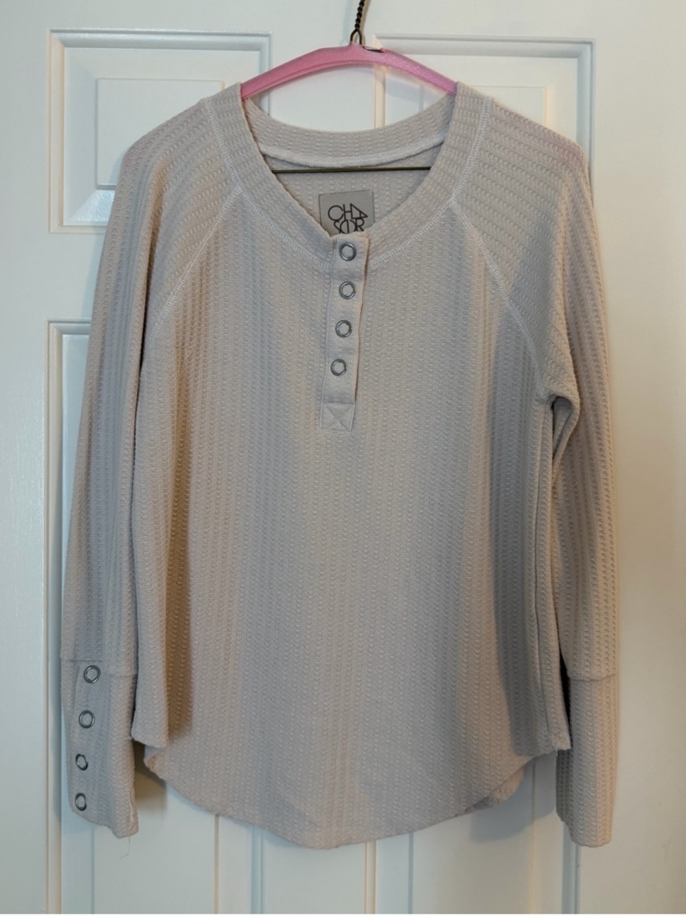 Chaser Light Cream Waffle Henley Long-Sleeve Top